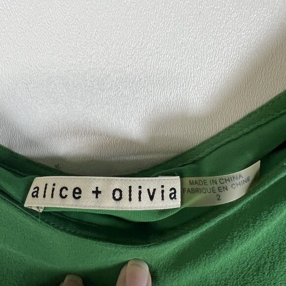 Alice + Olivia Flouncy Silk Chiffon‎ Tunic Dress Green Women’s Size 2 Designer - Picture 4 of 9